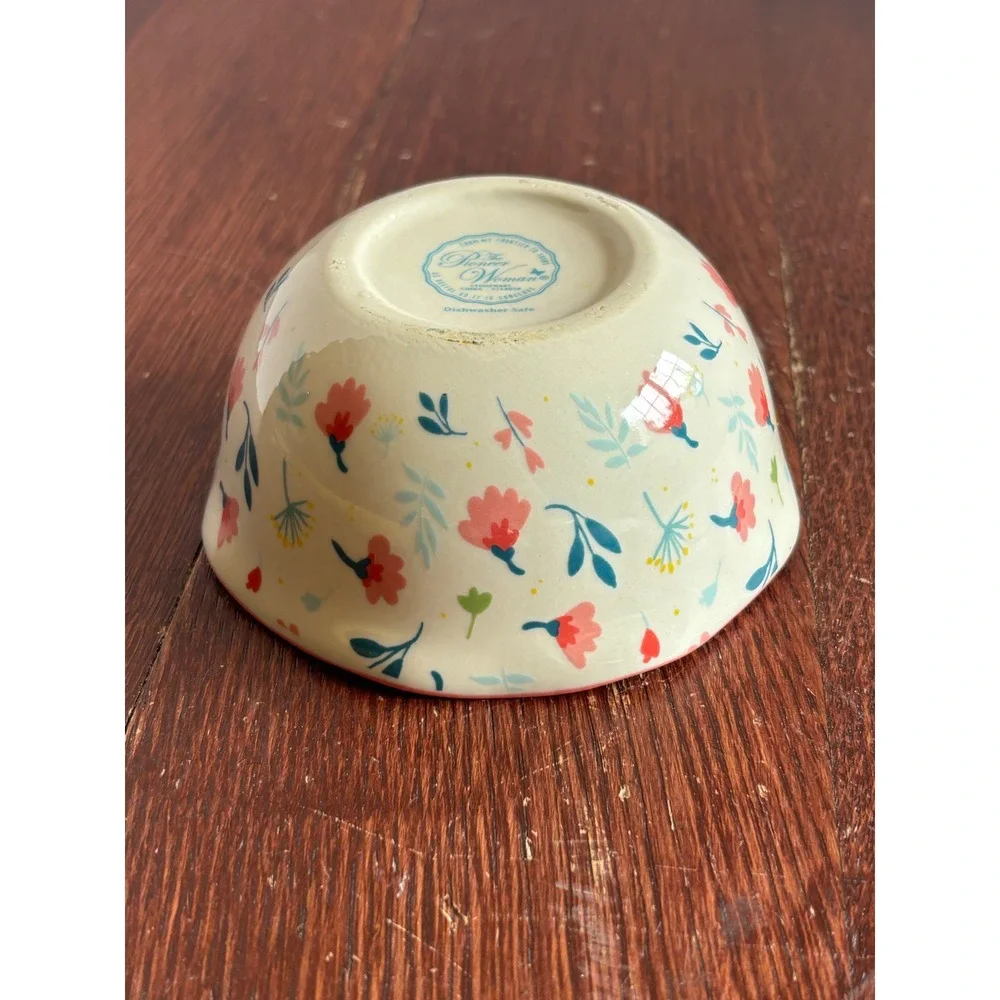 Pioneer Woman Floral 1/2‎ Cup Measuring Prep Bowl Stoneware Scalloped Pink Rim